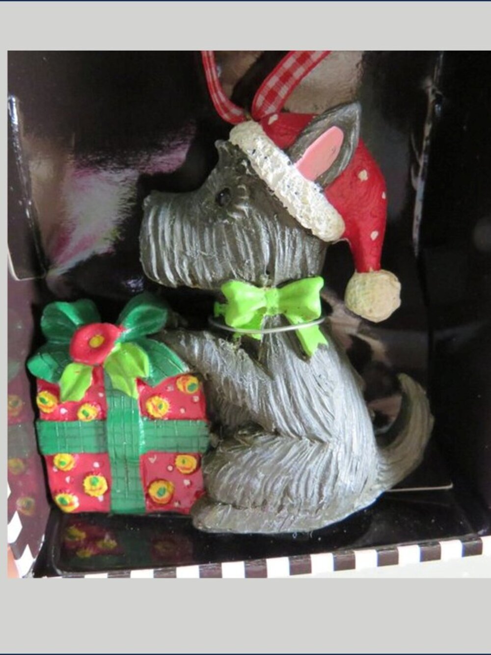 Mary Engelbreit Scottie Dog Christmas Ornament Gray Resin Gift Box NIP Whimsy